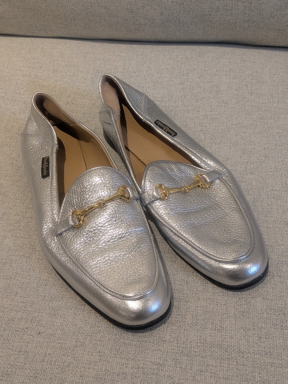 Russell & Bromley Silver Leather Gold Bit Loafers Flat EU 41 US 10 Made Italy